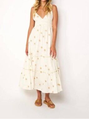 Z&L soleil maxi dress in white with gold stars size large worn once